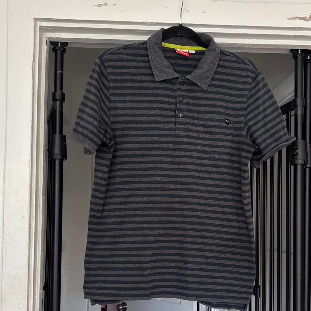 Dark Gray Striped Polo Shirt